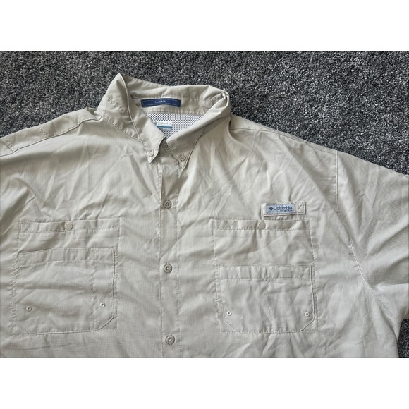 Columbia Shirt Mens Shirt 5XL PFG Short Sleeve Vented Button Up Khak Hiking Fish - Picture 2 of 16